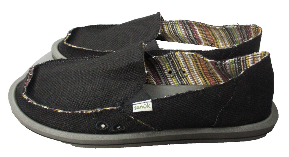 Sanuk Donna Soft Top Hemp Natural Slip On Shoes Loafers Black Womens Sz 10